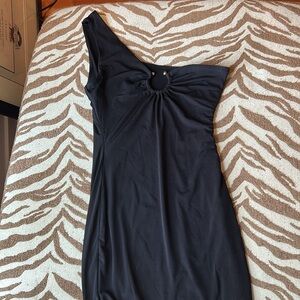 Here Comes The Sun One Shoulder Black Dress